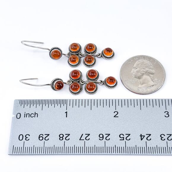 Citrine Cluster Dangle Earrings | Vintage Sterling Silver 925 - Picture 7 of 8